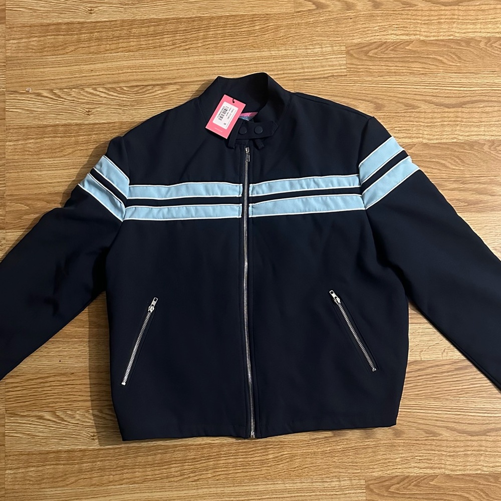 Edikted Black and Light Blue Striped Zipped Women’s Lightweight Jacket